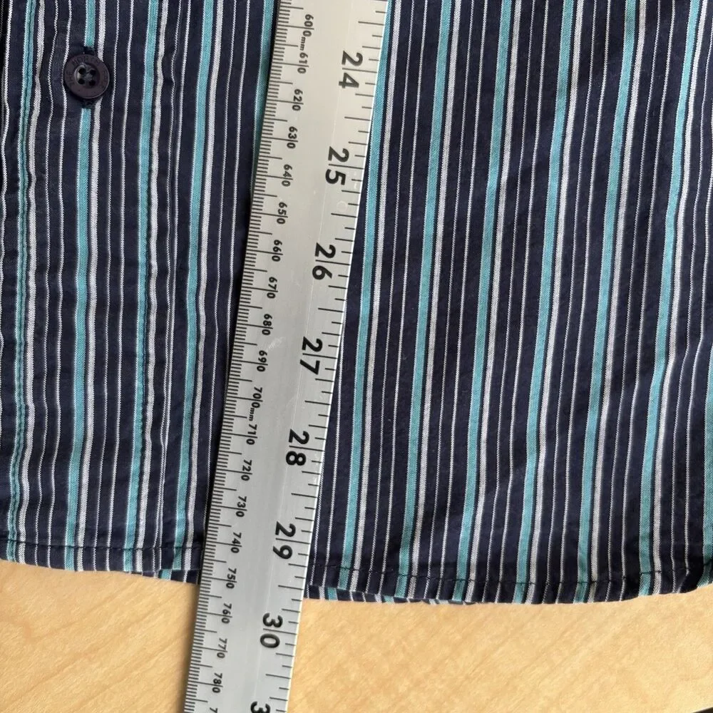 The North Face Men's Black and Blue Vertical Stripe Button-Down Shirt